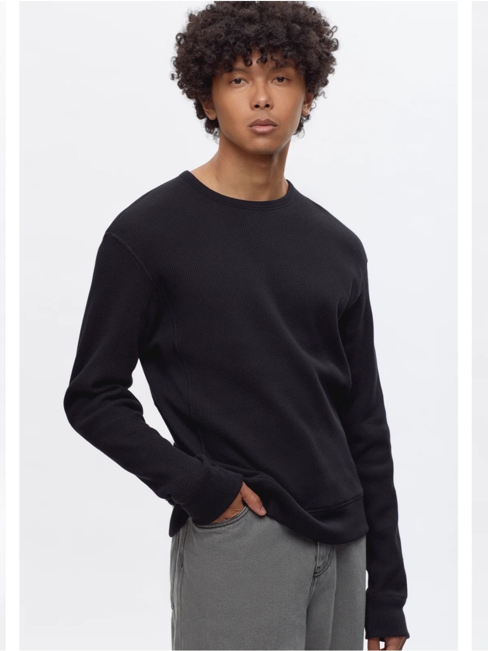 Kotn Men Atlas Sweatshirt Black Crewneck waffle Thermal Sweater egyptien cotton
